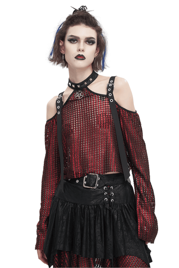 Chic Off-Shoulder Halter Top with Pentagram And Buckle